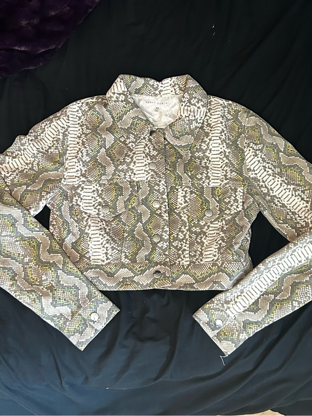 Honey Punch Cropped Snake-Print Jacket in Neutral Multi